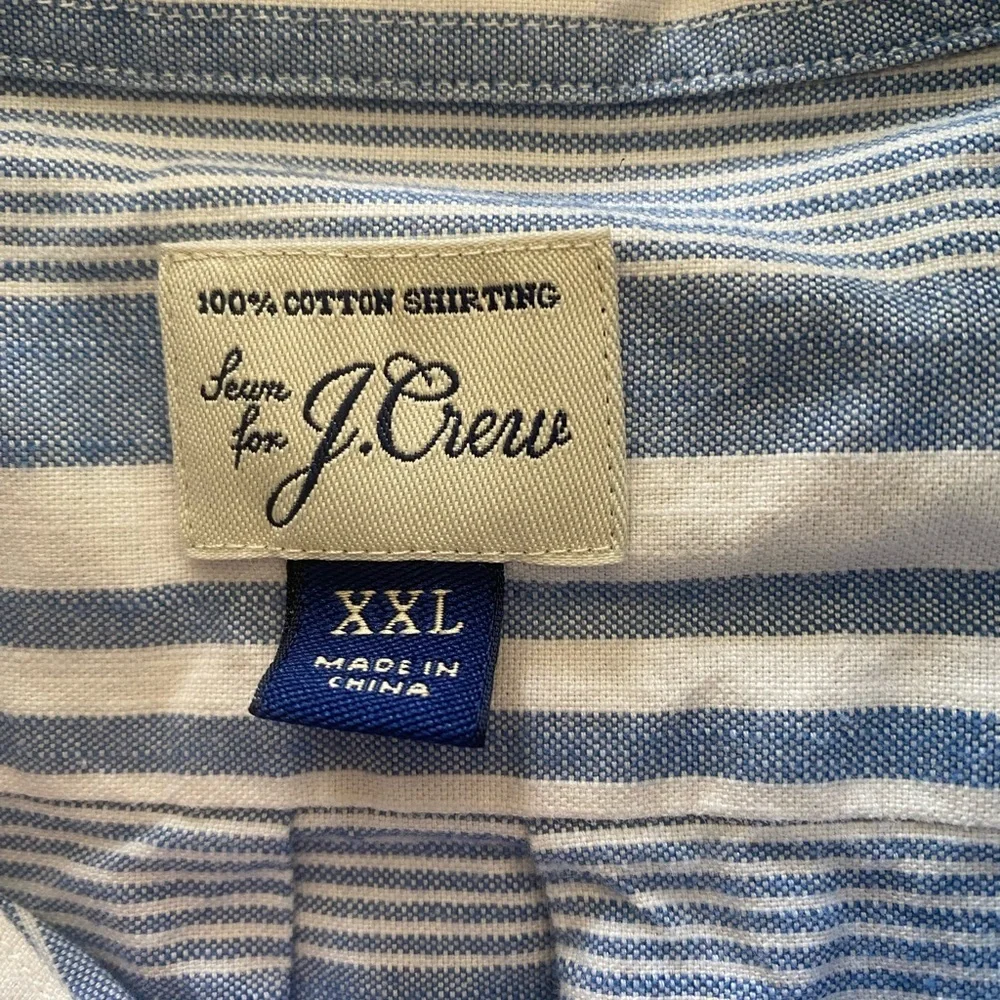 J. Crew Blue and White Striped Short-Sleeve Boating Shirt